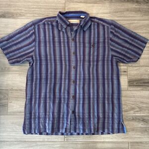 Tommy Bahama Men's Purple Gray & Blue Striped Silk Cotton Casual Shirt Large